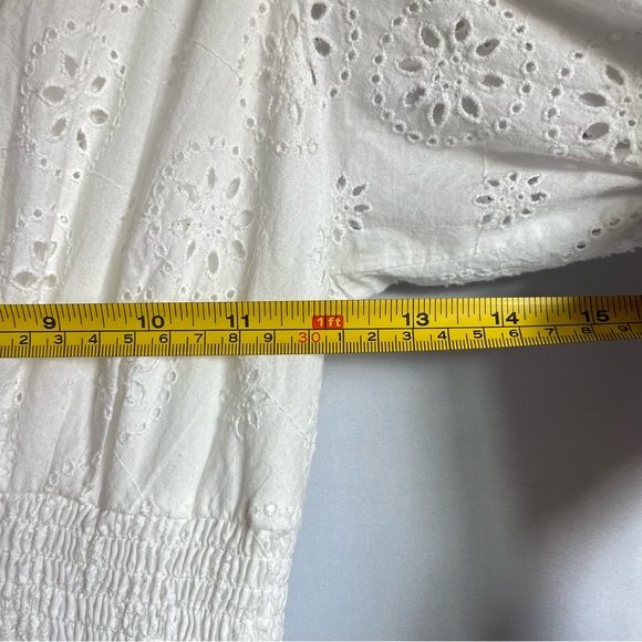 Anthropologie Hutch Cropped Jumpsuit Sz S Smocked Waist Eyelet White Wide Leg - Picture 10 of 16